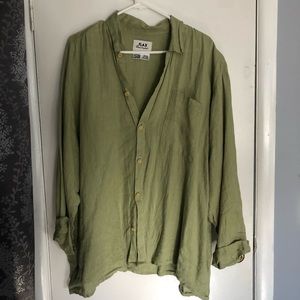 Green linen button down shirt by Flax